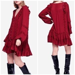 Free People Snow Angel Wine Burgundy Boho Dress